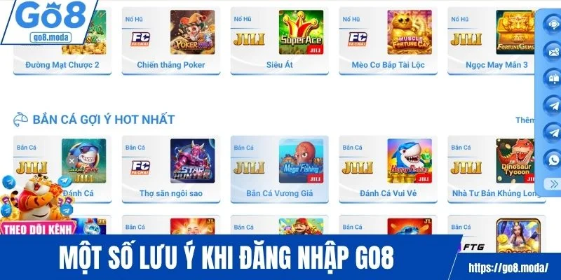 Một số lưu ý quan trọng khi đăng nhập GO8